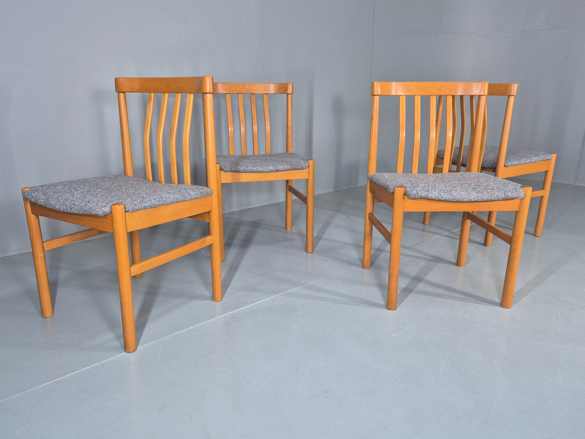 4 Vintage Mid Century Dining Chairs 1970s Retro New Upholstery Beech EB12785