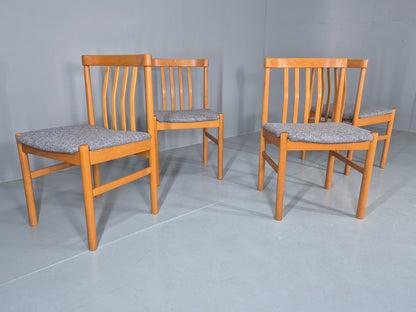 4 Vintage Mid Century Dining Chairs 1970s Retro New Upholstery Beech EB12785
