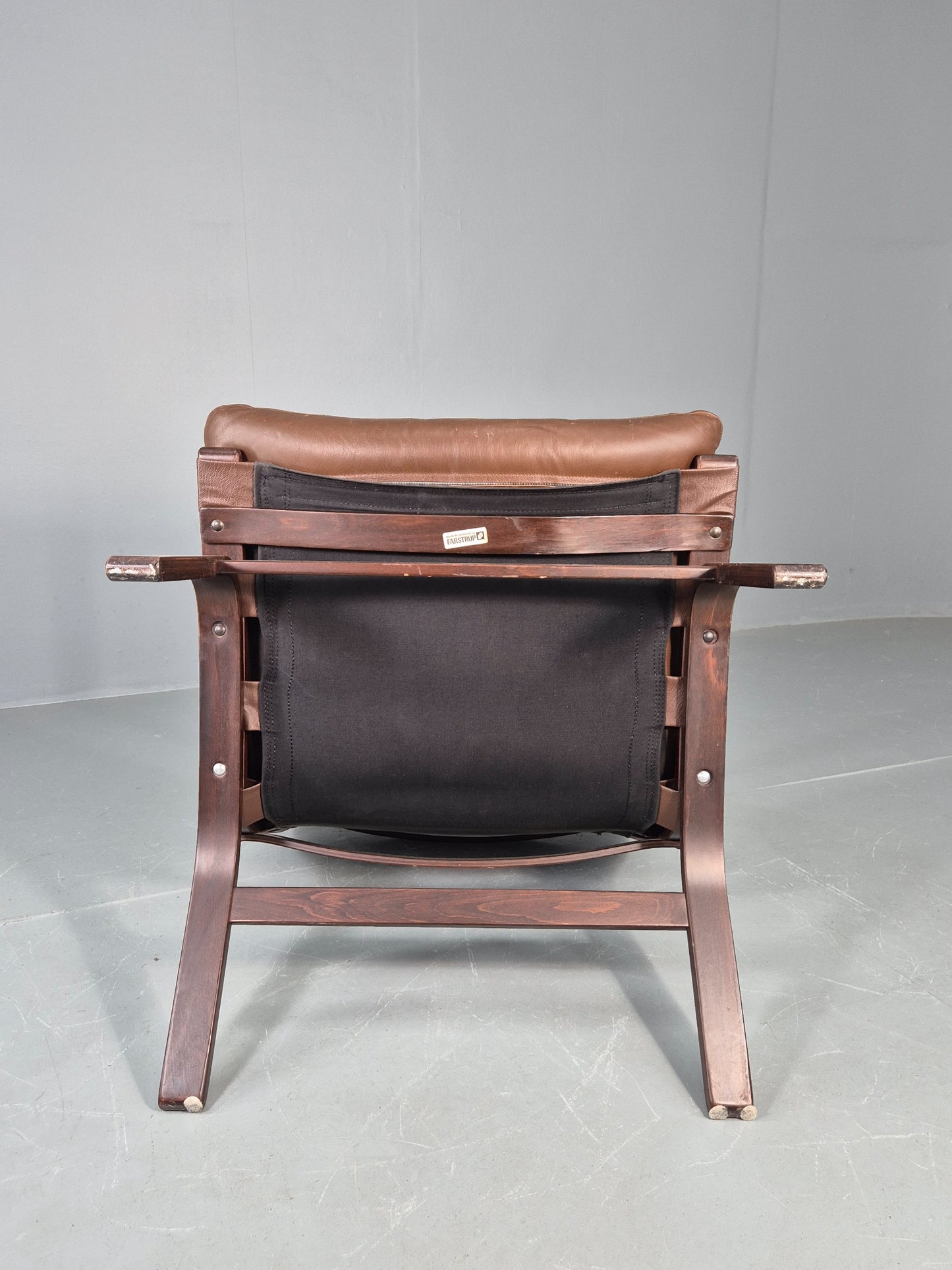Vintage Farstrup Armchair Bentwood Frame Brown Leather Retro 1970s Eb12147