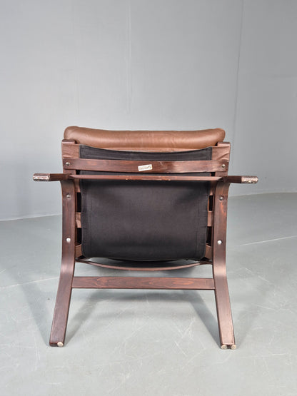 Vintage Farstrup Armchair Bentwood Frame Brown Leather Retro 1970s Eb12147