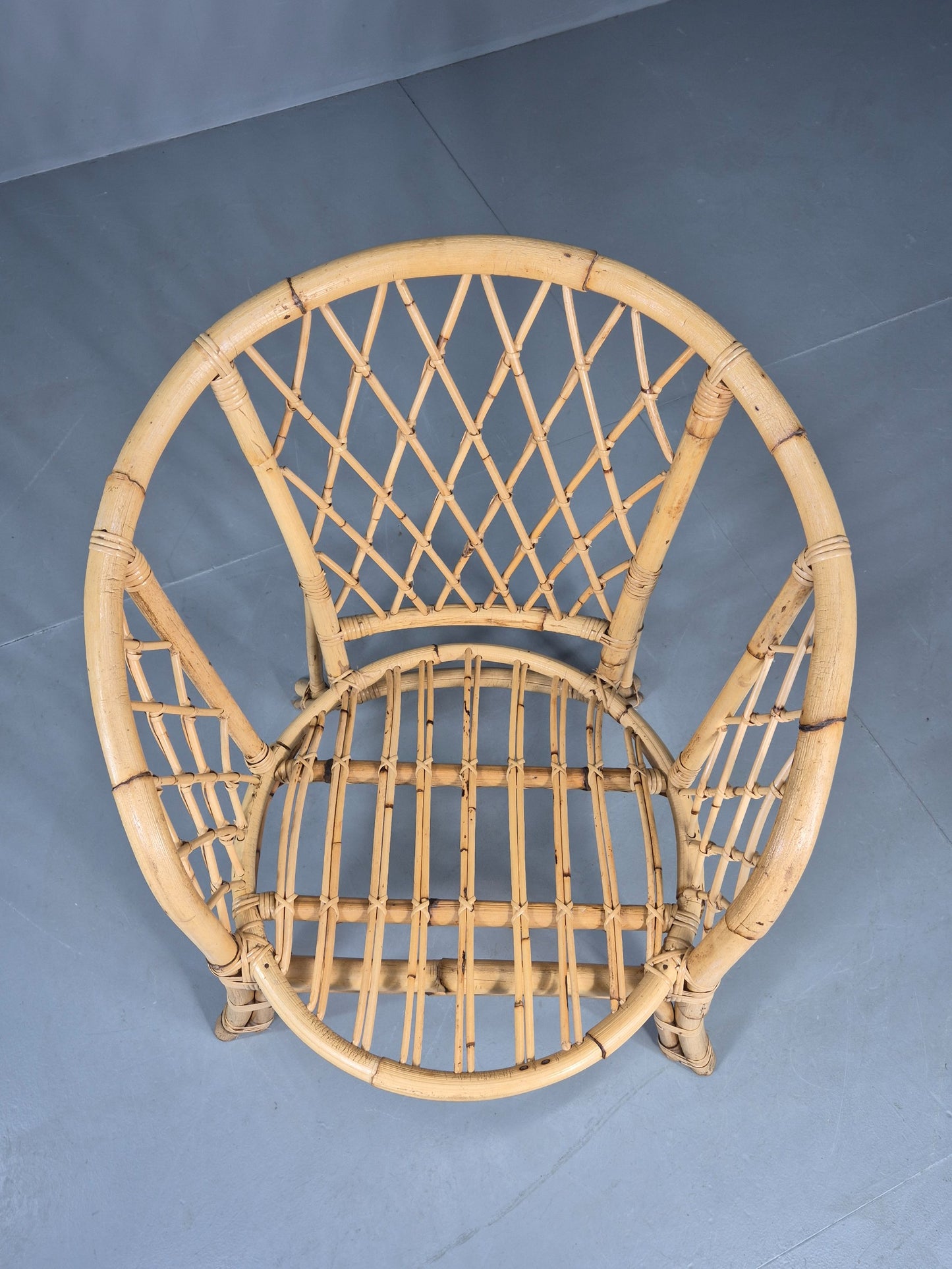 Vintage Bent Bamboose and Rattan Lounge Chair 1980s Retro Eb12649