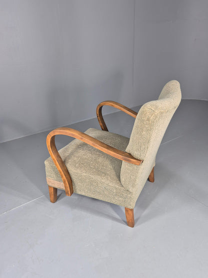 Vintage Art Deco Danish Armchair Beech Frames Original Upholstery EB11956
