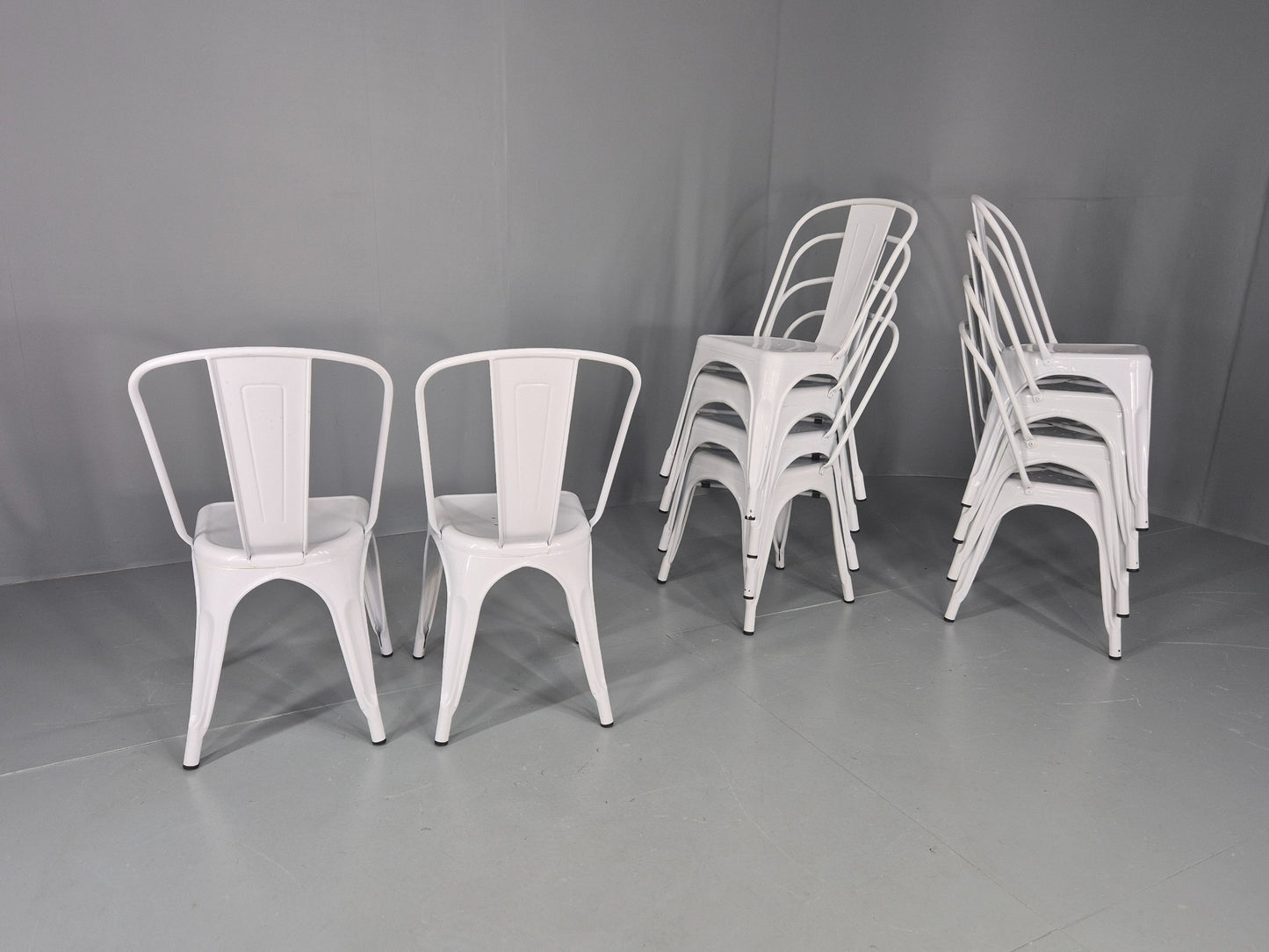10 Off White Tolix Stlye Stacking Chair VG Condition Vintage Industrial EB12580