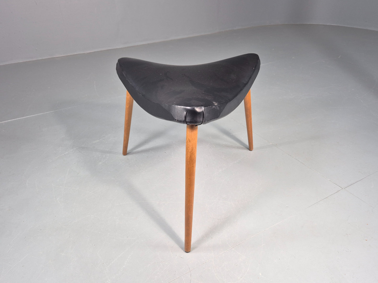 Vintage Danish Mid Century Footstool Triangular Black vinyl 1960s Retro EB12152