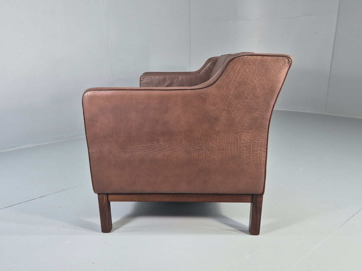 Vintage 2 Seater Sofa Mogens Hansen Brown Leather 80s Retro Mid Century EB12384