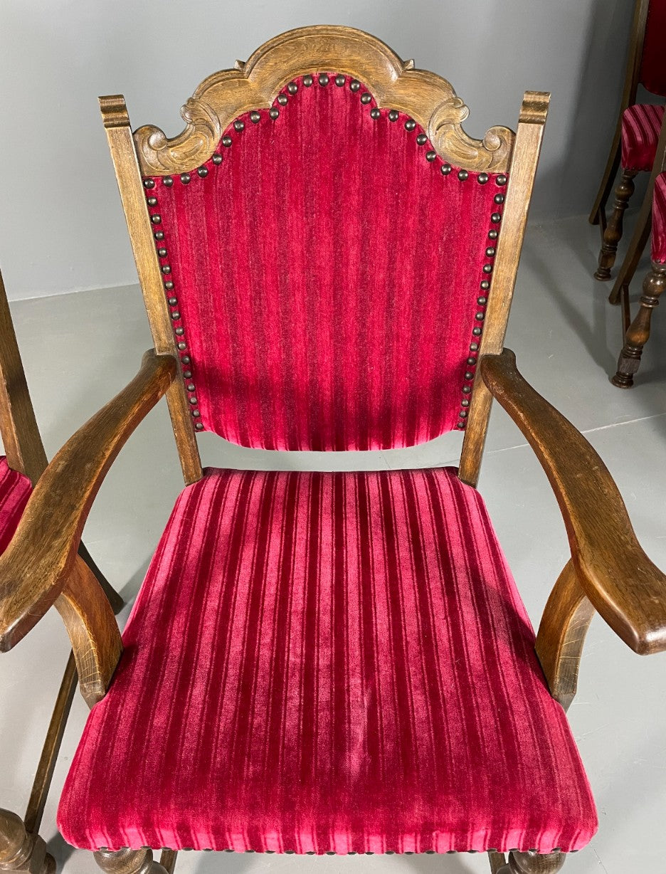 8 Baroque Style Dining Chairs 1950s Danish Oak Original Covers EB06750