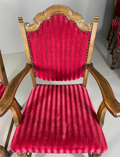 8 Baroque Style Dining Chairs 1950s Danish Oak Original Covers EB06750