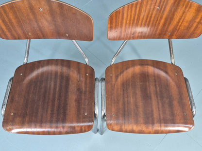 2 Vintage Danish Stacking Industrial Chairs Teak Ply and Steel 1960s  EB12401