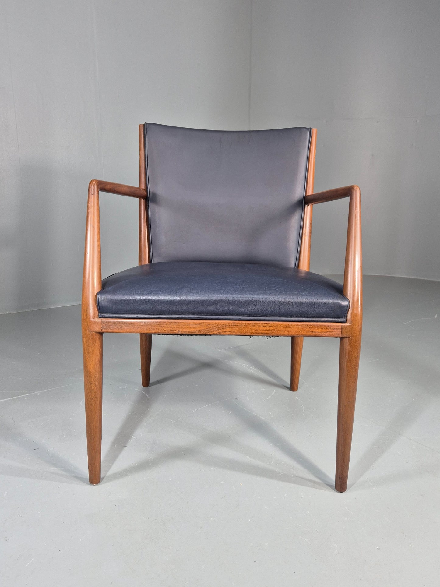 Vintage Mid Century Teak Armchair Blue Leather 1960s Retro EB11895
