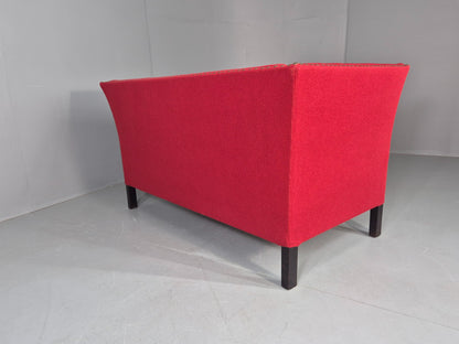 Vintage Danish 2 Seat Sofa Red Stripe Wool 1950s Retro Mid Century EB12735