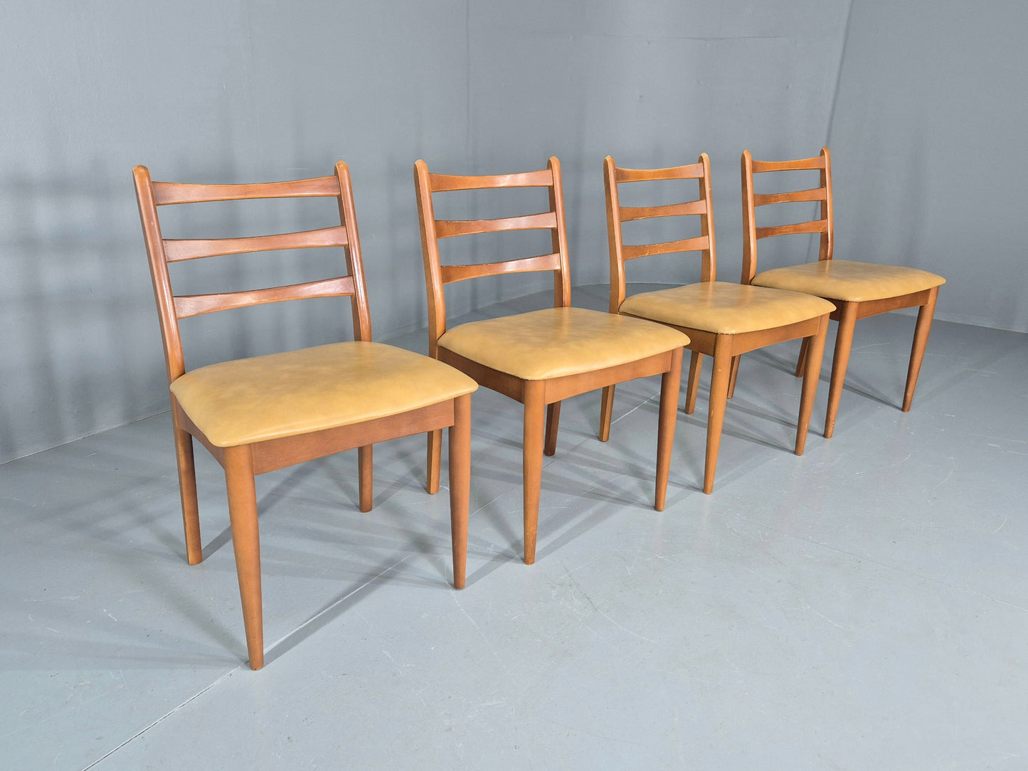 4 Vintage Mid Century Dining Chairs Beech Frames Vinyl Schreiber 1970s  EB12463