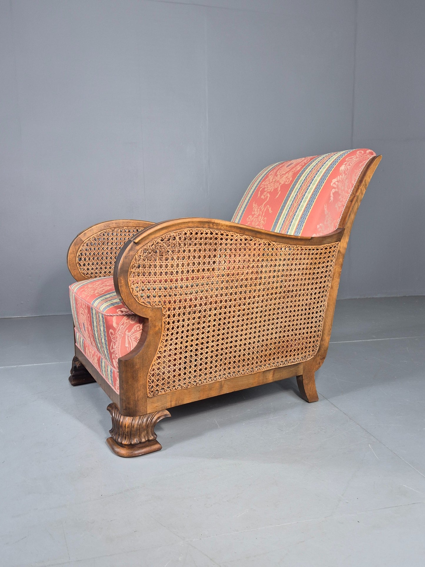 Vintage Danish Arm Chair Bergere Sides Carved Beech Frame 1920s EB12675