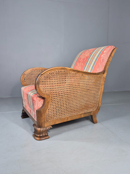 Vintage Danish Arm Chair Bergere Sides Carved Beech Frame 1920s EB12675