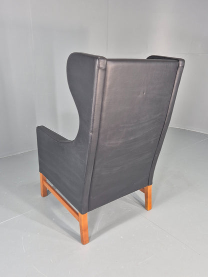 Vintage Skippers Wing Back Lounge Chair 1970s Retro Danish Black Leather EB12379