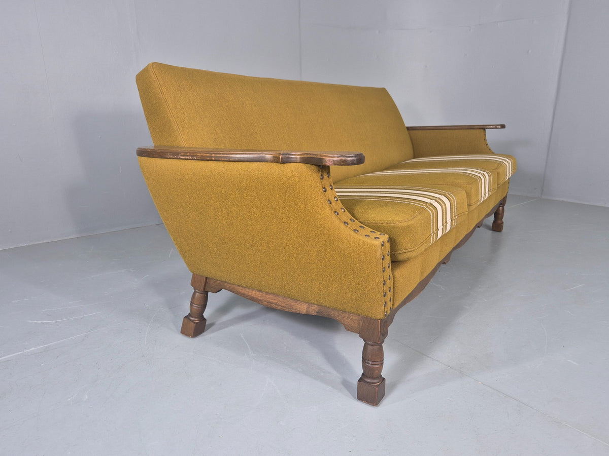 Vintage Danish 3 Seater Sofa 1970s Kjaernulf Style Green Oak Frame Retro EB12724