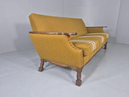 Vintage Danish 3 Seater Sofa 1970s Kjaernulf Style Green Oak Frame Retro EB12724