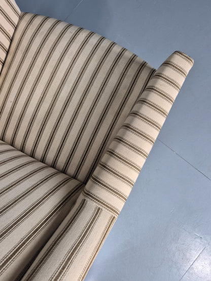 Vintage Mid Century Lounge Chair Danish Design 1960s Cream Wool Stripe EB12095