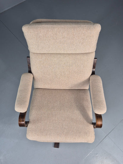 Vintage Danish Mid Century Swivel Chair Cream Bentwood Frame1970s Retro EB12123