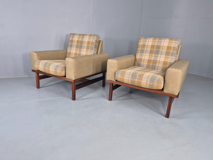 2 Vintage Danish Design Lounge Chairs New Leather and Wool Upholstery 1960s12040