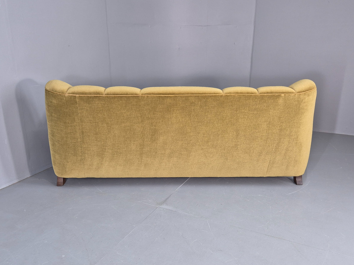 Vintage Danish 3 Seater Sofa 1940s Craved Oak Frame Shell Back Art Deco 12836