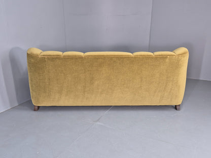 Vintage Danish 3 Seater Sofa 1940s Craved Oak Frame Shell Back Art Deco 12836