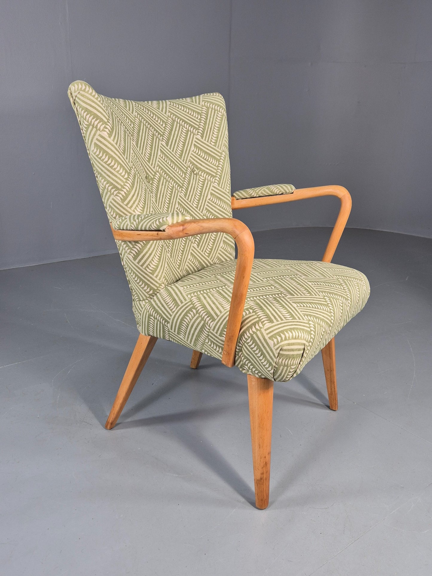 Vintage 1950s Lounge Chair Cintique Beechwood Frame New Upholstery Retro EB11948