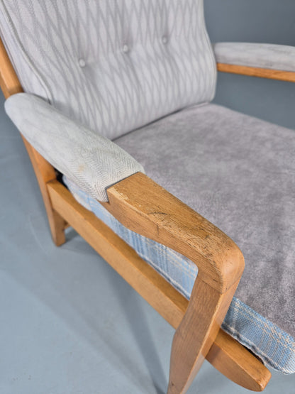 Vintage Cintique Lounge Chair Beech Frame Mid Century Retro Blue Fabric EB11947