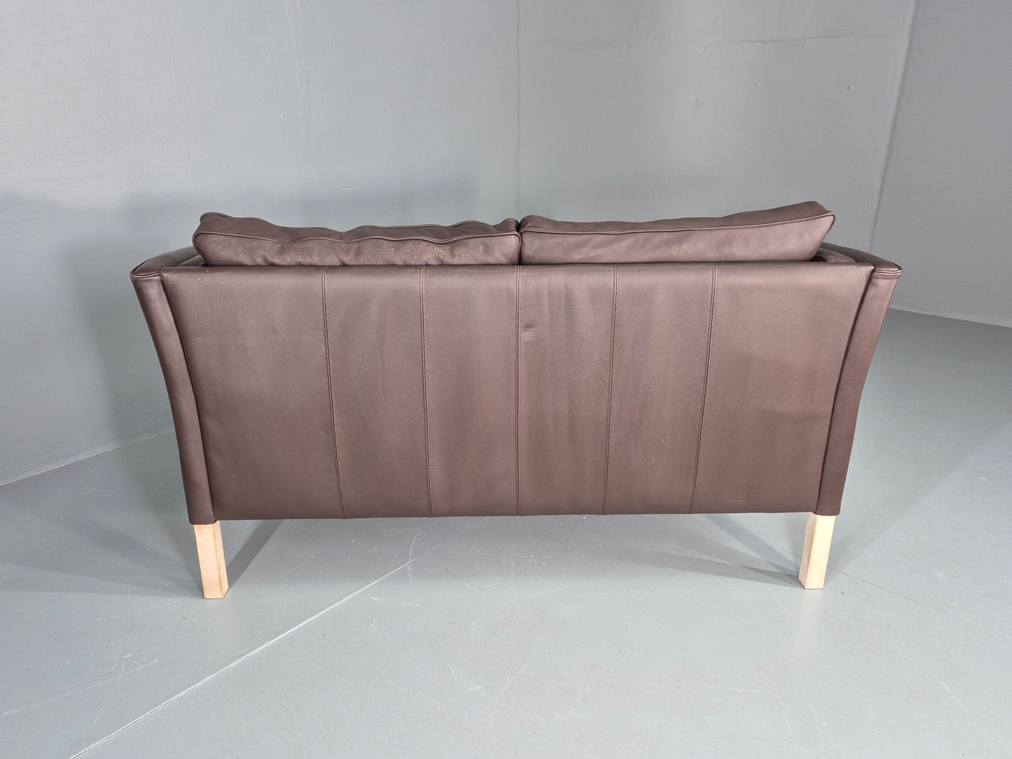 Vintage Danish 2 Seater Sofa Brown Leather 1980s Retro MCM EB12444