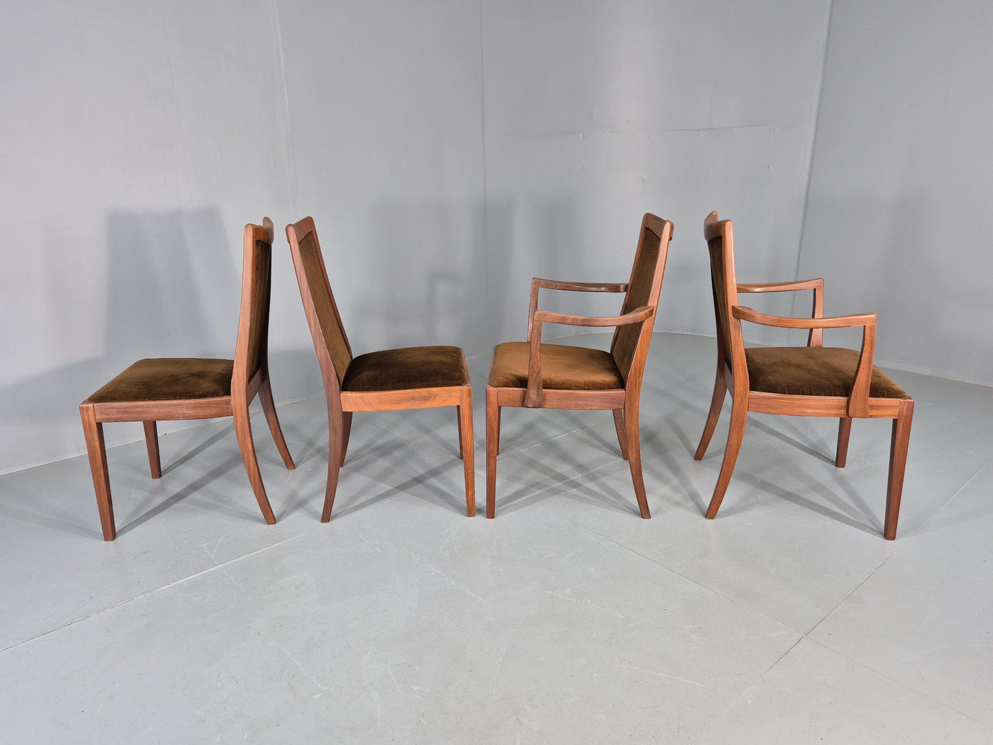 4 Vintage G Plan Dining Chairs Teak Frame Brown Dralon 70s Retro Fresco EB12185