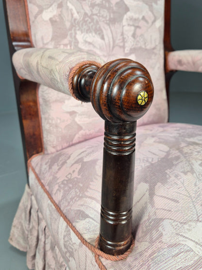 Antique Danish Empire Style Lounge Chair Floral Pink Upholstery  EB9039 VCLO