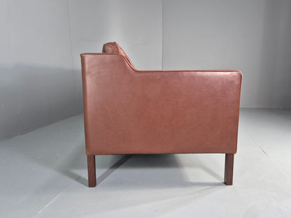 Vintage Stouby 3 Seater Sofa Brown Leather 1980s Retro MCM Danish EB12426