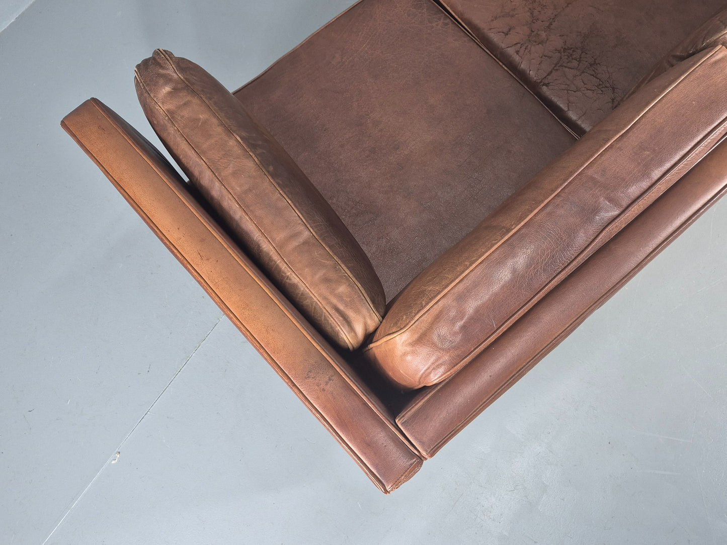 Vintage 3 seater sofa Danish Brown Leather 1970s Mid Century Retro EB10498