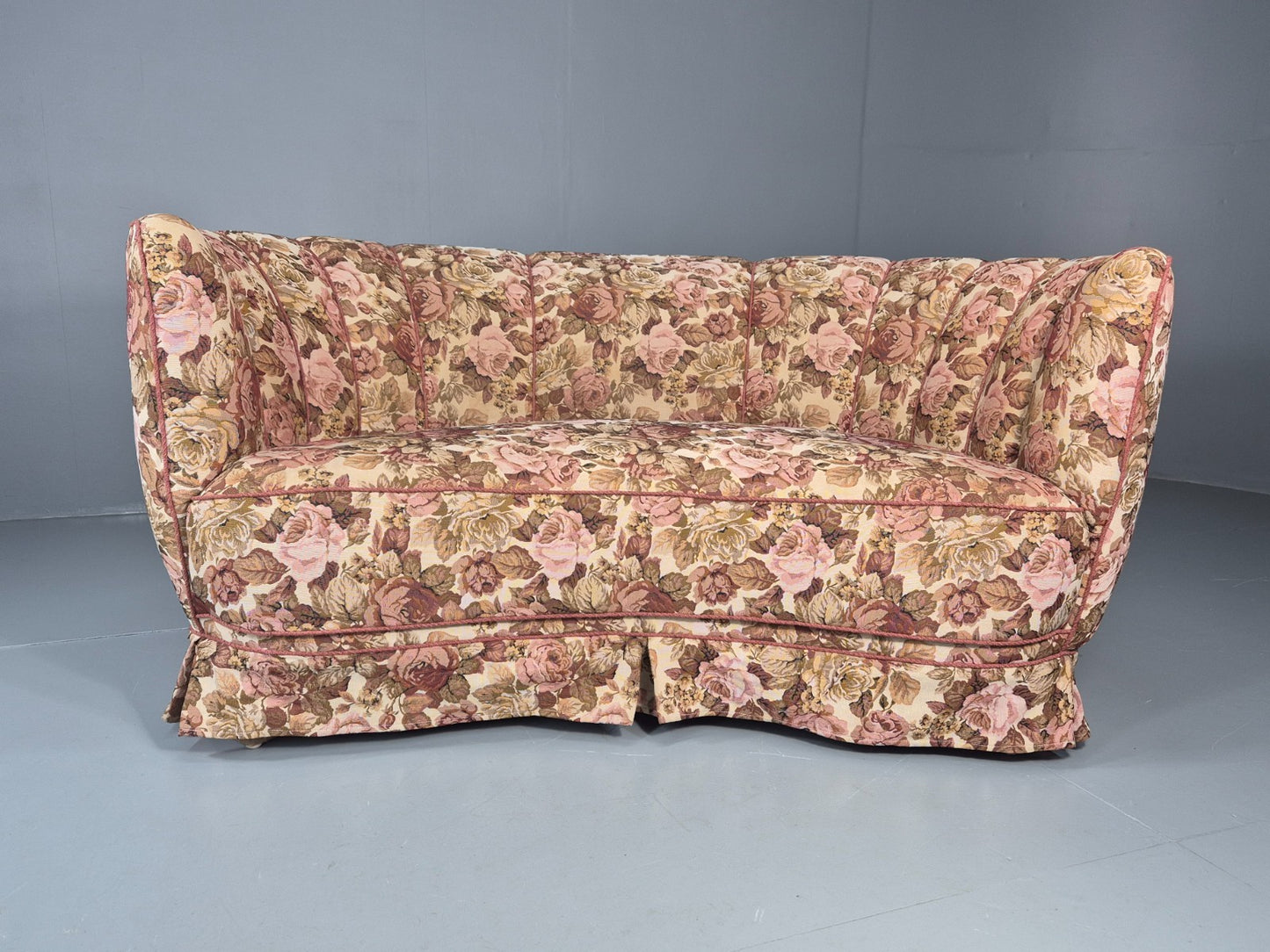 2 Seater Banana Sofa Vintage Danish Art Deco Floral Upholstery  EB10788 V2SS