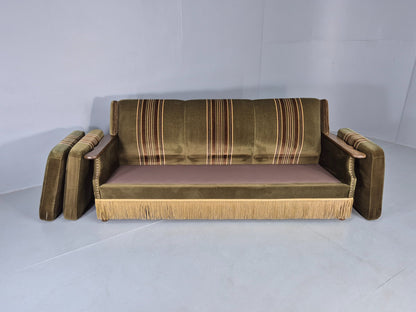Vintage Danish 3 Seater Sofa 1970s Kjaernulf Styled Green Stripe Retro EB12729