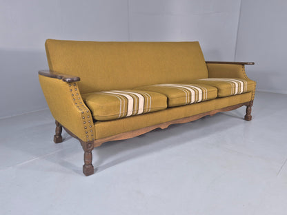 Vintage Danish 3 Seater Sofa 1970s Kjaernulf Style Green Oak Frame Retro EB12724