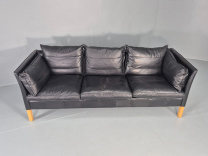 Vintage 3 Seater Sofa Danish Black Leather Mid Century Style 1980s Retro EB12418