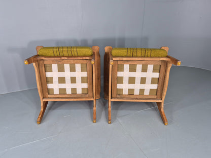 2 Vintage Lounge Chairs 1970s Danish Kjaernulf Oak Frames Green Cushions EB12780