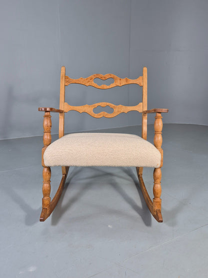 Vintage Danish Rocking Chair by Henning Kjaernulf Oak and Oatmeal 1970s  EB13042