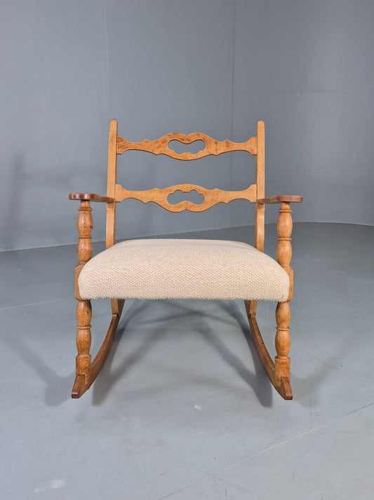 Vintage Danish Rocking Chair by Henning Kjaernulf Oak and Oatmeal 1970s  EB13042