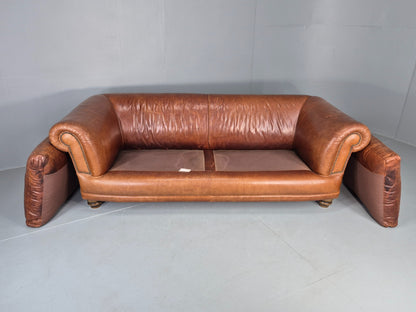 Vintage 3 Seat Leather Sofa Classic Chesterfield Style Roll Top Retro EB12789