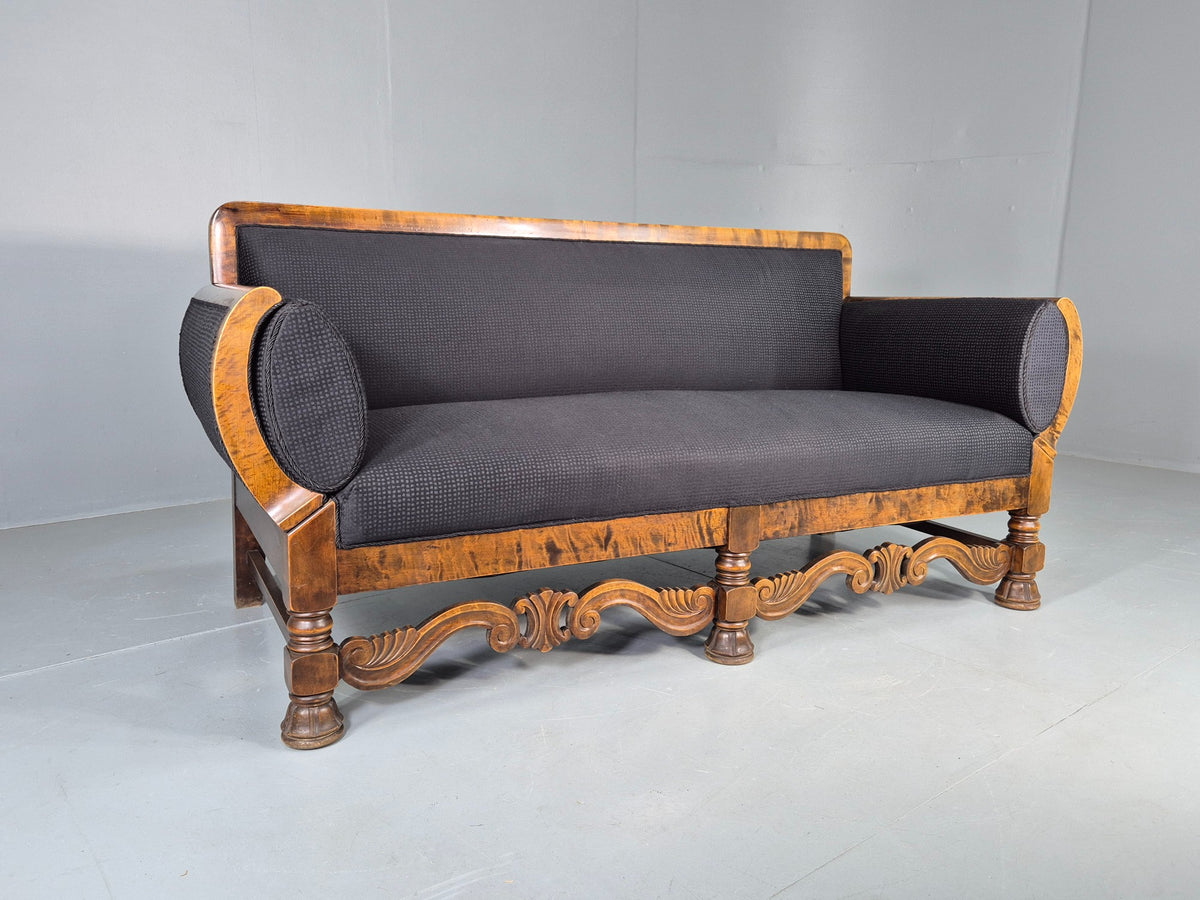 Vintage Danish Drop End Sofa Baroque Revival 1920s Antique Carved Wood EB12756