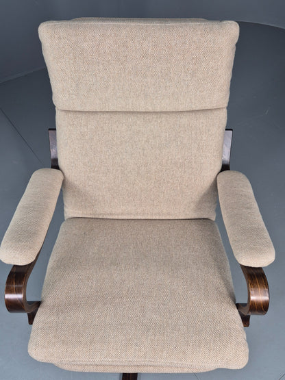 Vintage Danish Mid Century Swivel Chair Cream Bentwood Frame1970s Retro EB12123