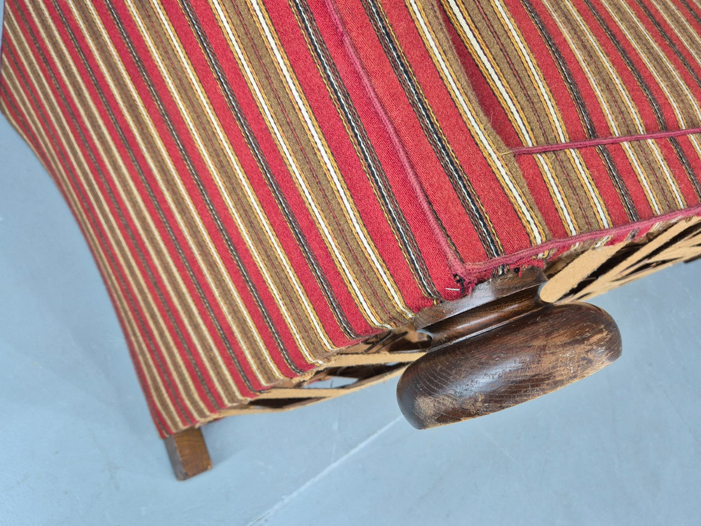 Vintage Art Deco Danish 3 Seater Sofa Red Wool Stripe Upholstery 1940s  EB12701