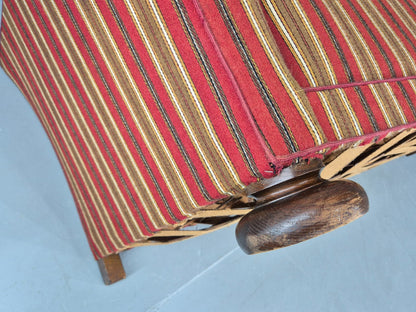 Vintage Art Deco Danish 3 Seater Sofa Red Wool Stripe Upholstery 1940s  EB12701