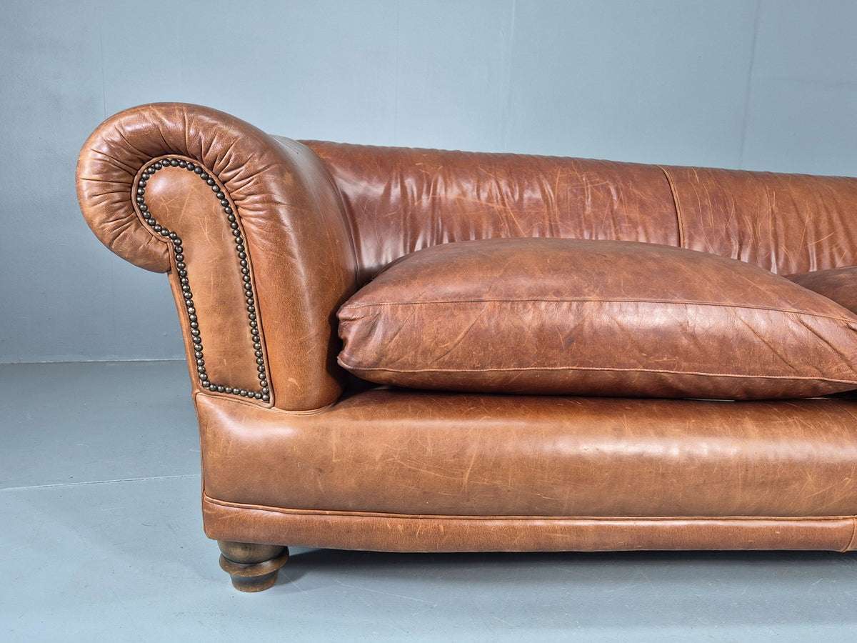 Vintage 3 Seat Leather Sofa Classic Chesterfield Style Roll Top Retro EB12789