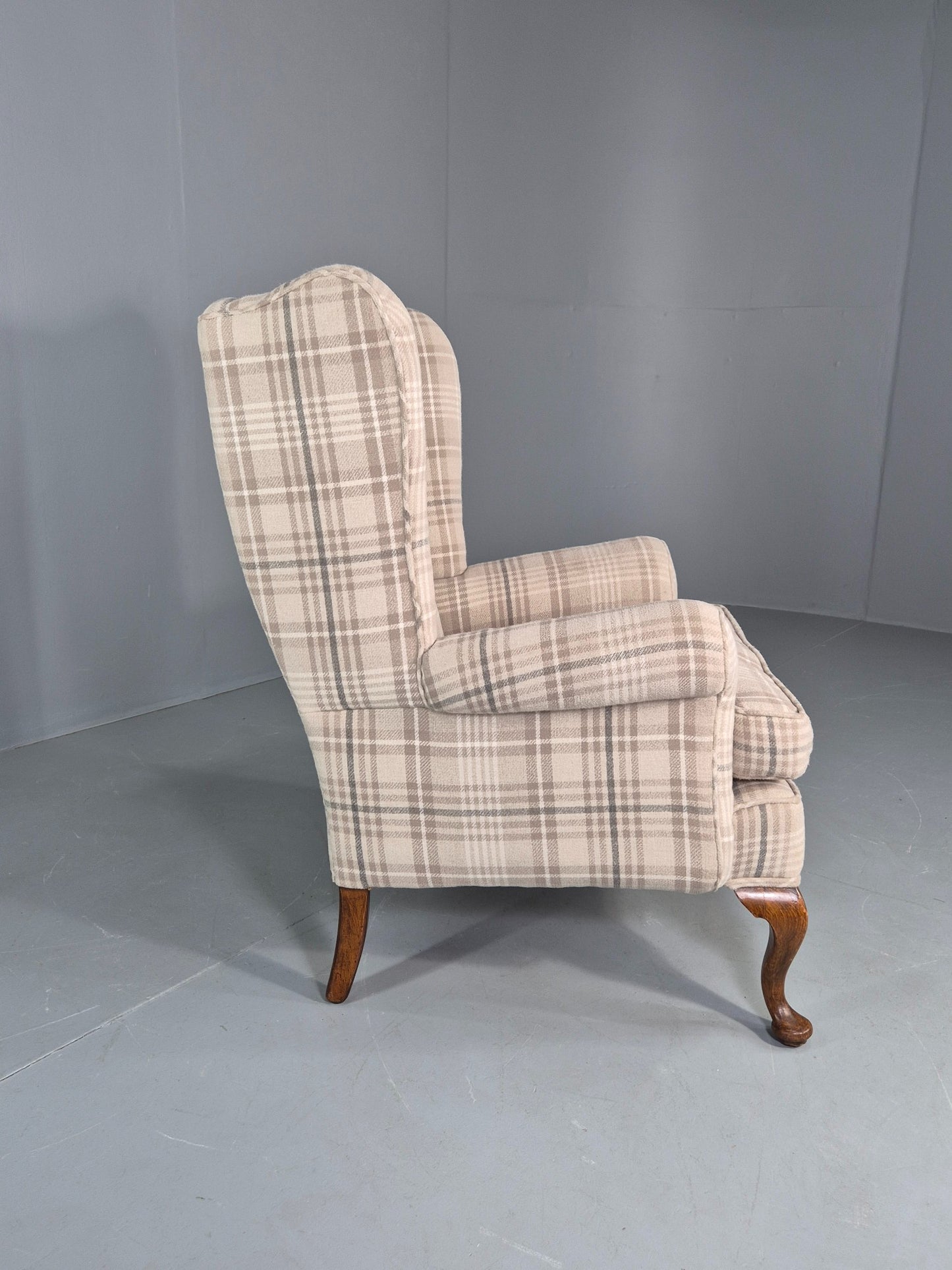 Vintage Wingback Lounge Chair 20th Century Check Wool Upholstery EB12856