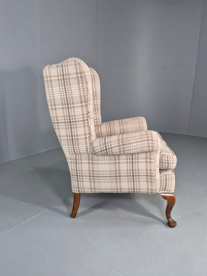Vintage Wingback Lounge Chair 20th Century Check Wool Upholstery EB12856