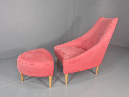 Vintage Silencio Chair and Footstool Pink Velvet Design Richard Ferrer  EB11943