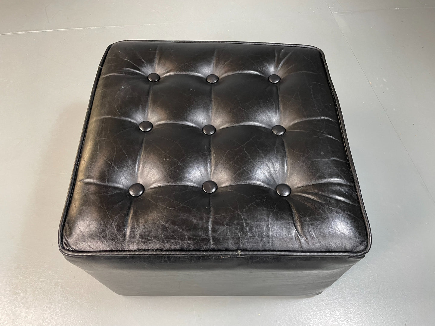 Vintage 1960s Leather footstool Square Form Ottoman Pouffe EB04800