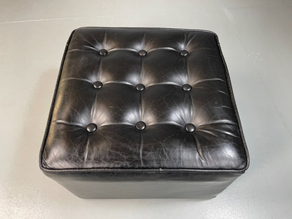 Vintage 1960s Leather footstool Square Form Ottoman Pouffe EB04800